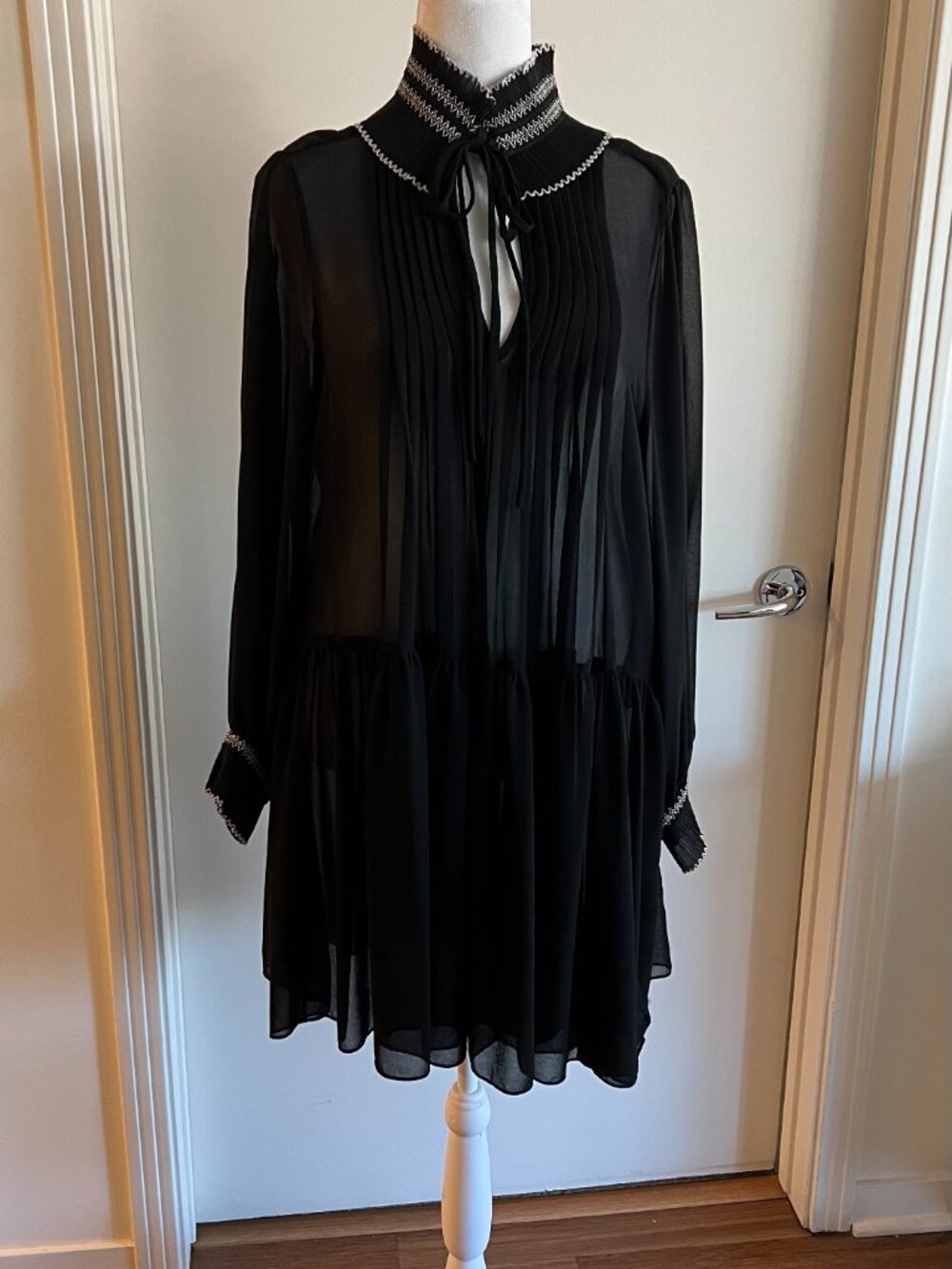 Sandro Chiffon sheer black tunic dress. - Picture 2 of 7